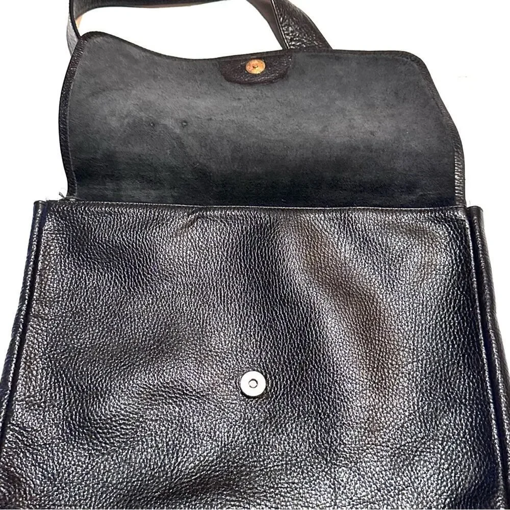 Jennifer Graham Classic Black Pebbled Leather Crossbody Messenger Bag